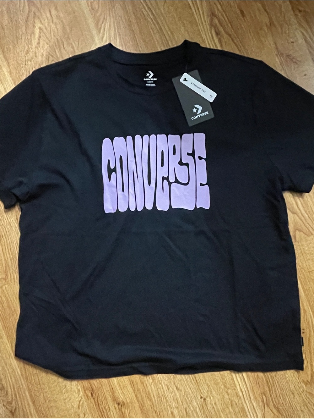 Converse Black Tee with Lilac Logo